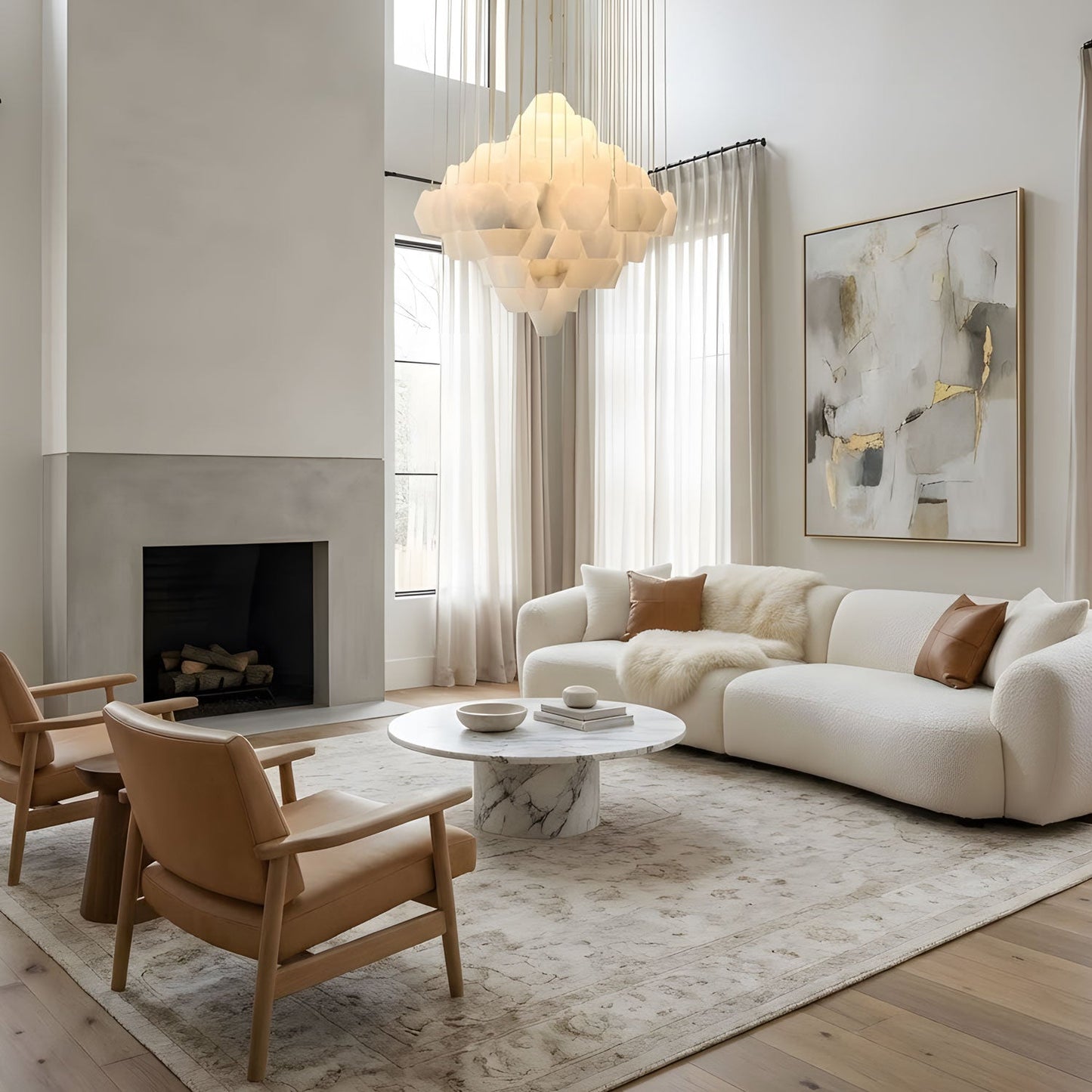 Hexa Alabaster Cascade Chandelier