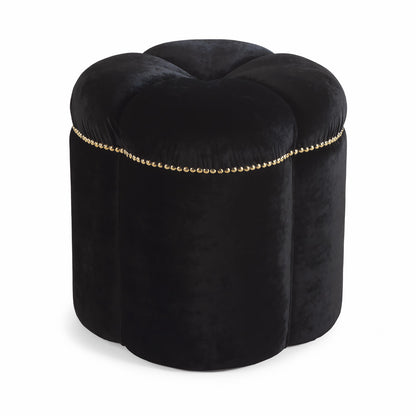 High End Black Velvet Italian Designer Studded Pouffe