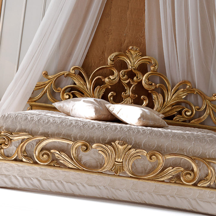 High End Designer Gold Rococo Bed