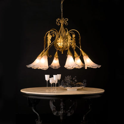 High End Designer Italian Murano Glass Lily Chandelier