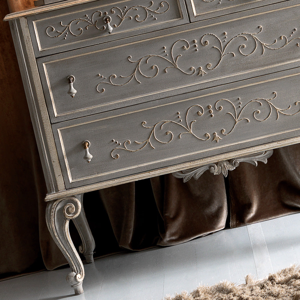 High End Ornate Grey Italian Chest of Drawers