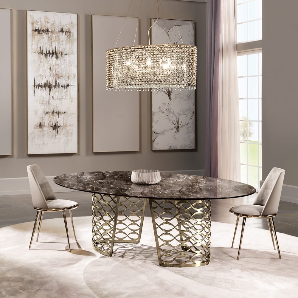 High End Italian Bronze Oval Marble Dining Set