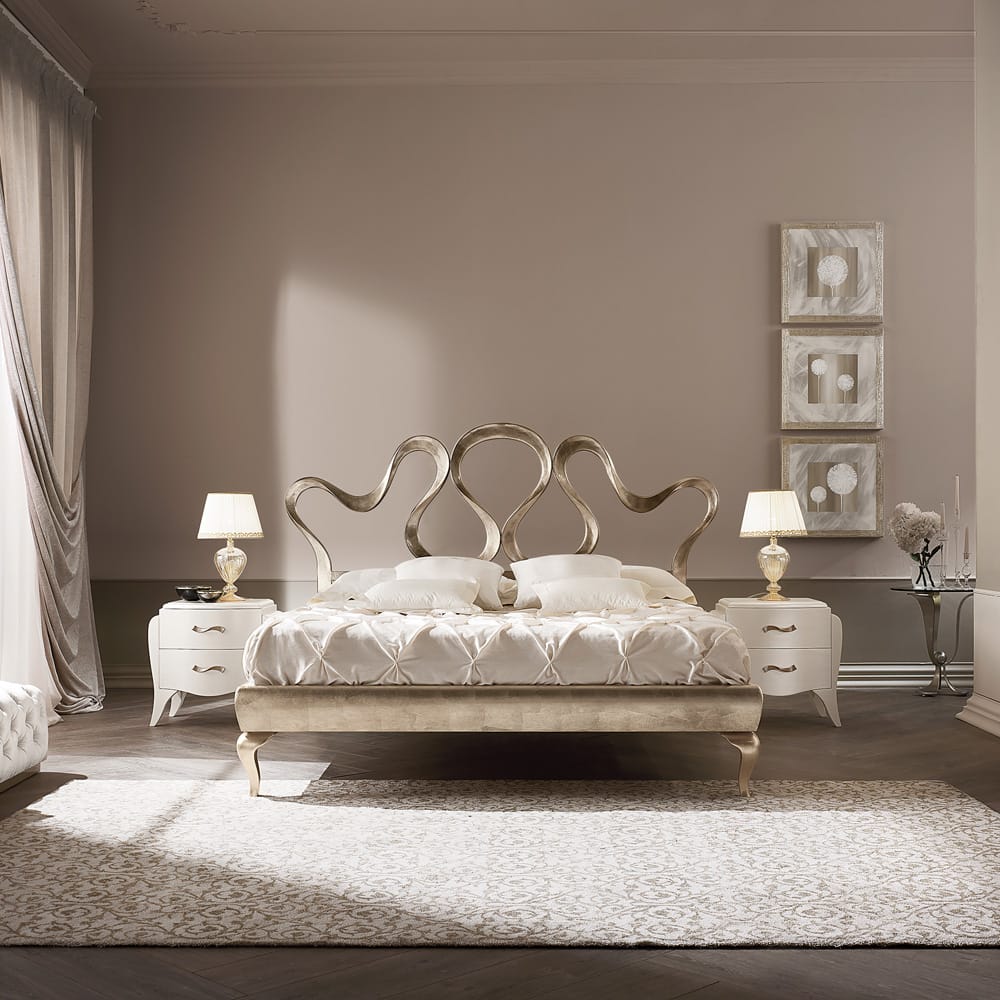 High End Italian Champagne Leaf Swirls Bed