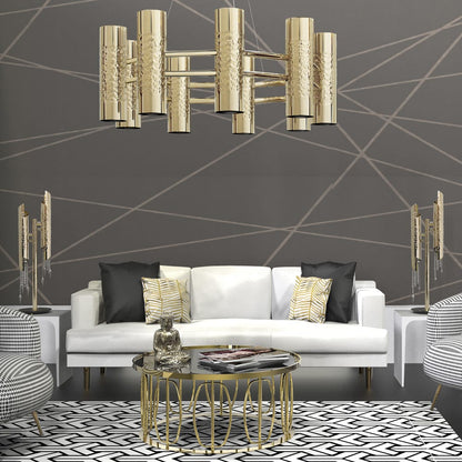 High End Designer Gold Plated Hammered Chandelier