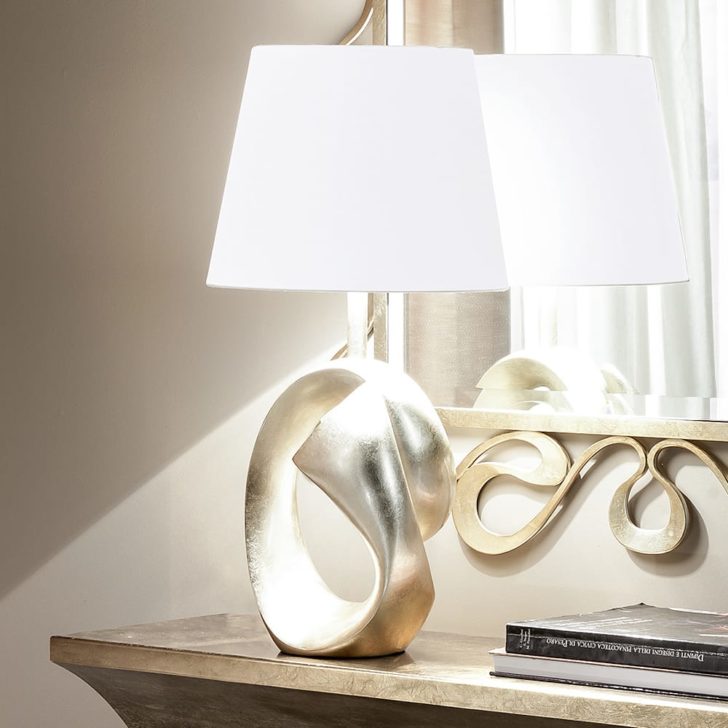 Luxury Italian Champagne Silver Leaf Table Lamp