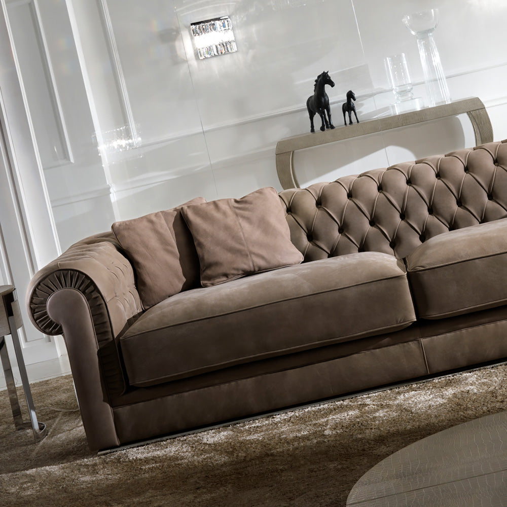 High End Italian Nubuck Leather Button Upholstered Sofa