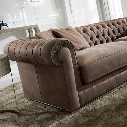 High End Italian Nubuck Leather Button Upholstered Sofa