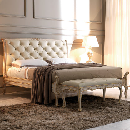 High End Italian Ornate Leather Button Upholstered Bed