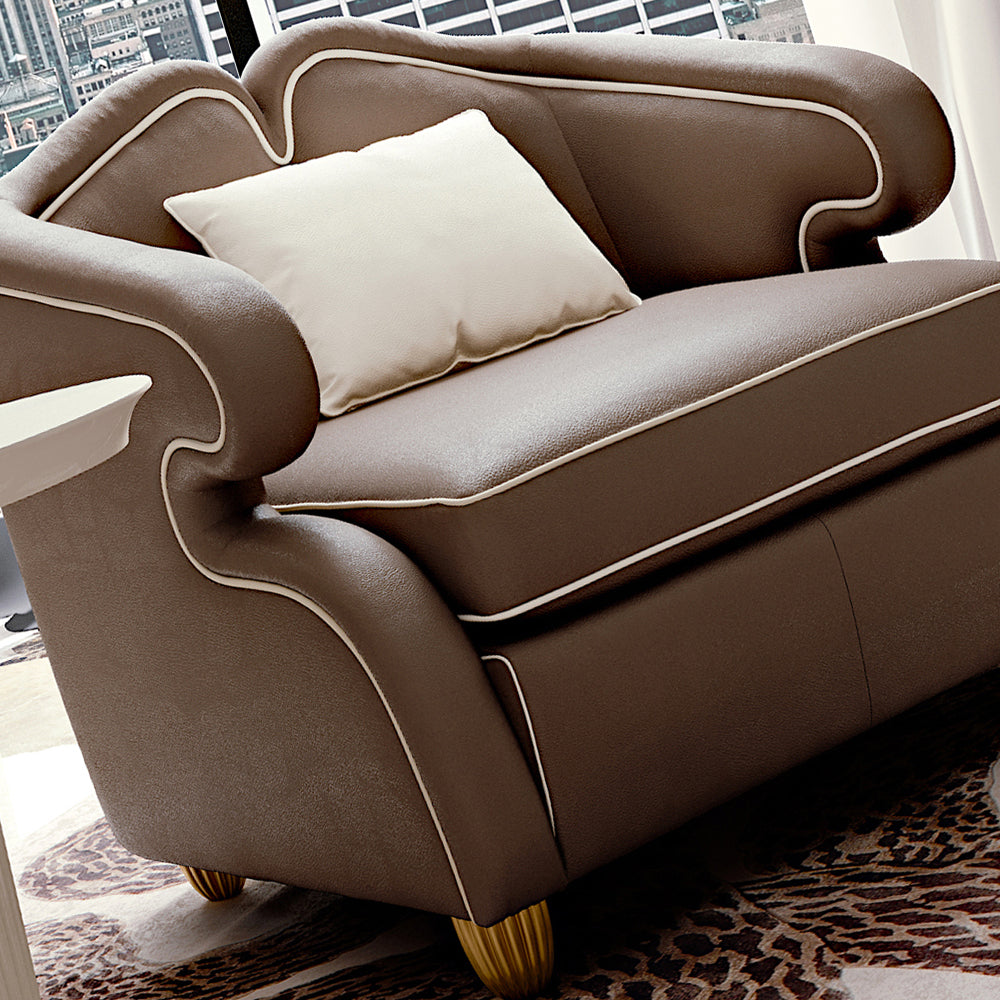 High End Italian Upholstered Brown Leather Armchair