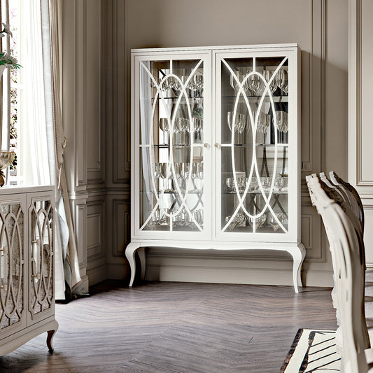 High End Italian White Fretwork Display Cabinet