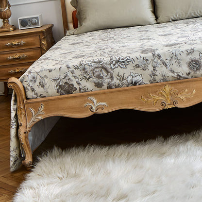 High End Oak Button Upholstered Italian Bed