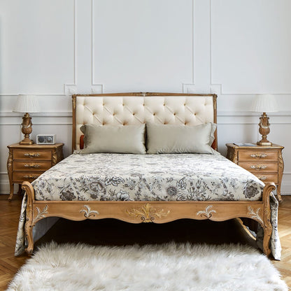 High End Oak Button Upholstered Italian Bed