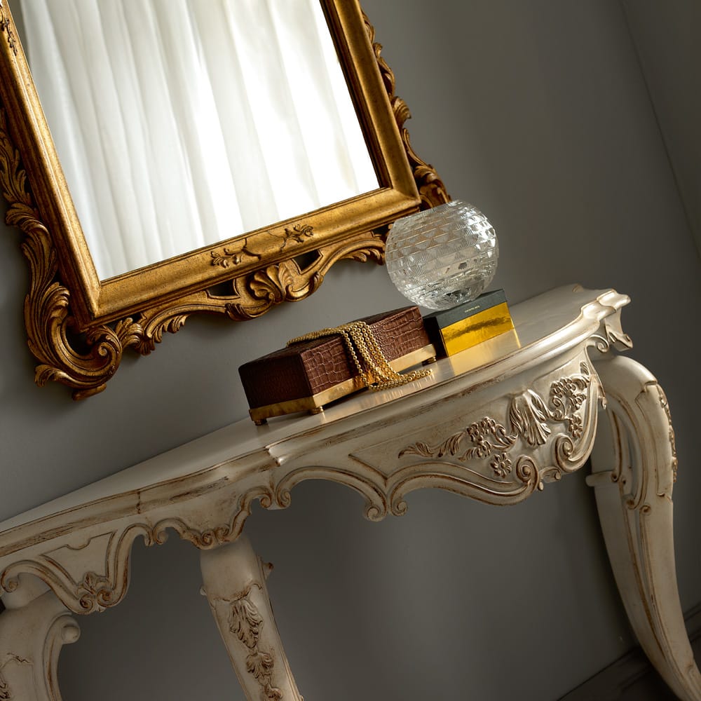 High End Ornate Classic Italian Designer Console And Mirror Set