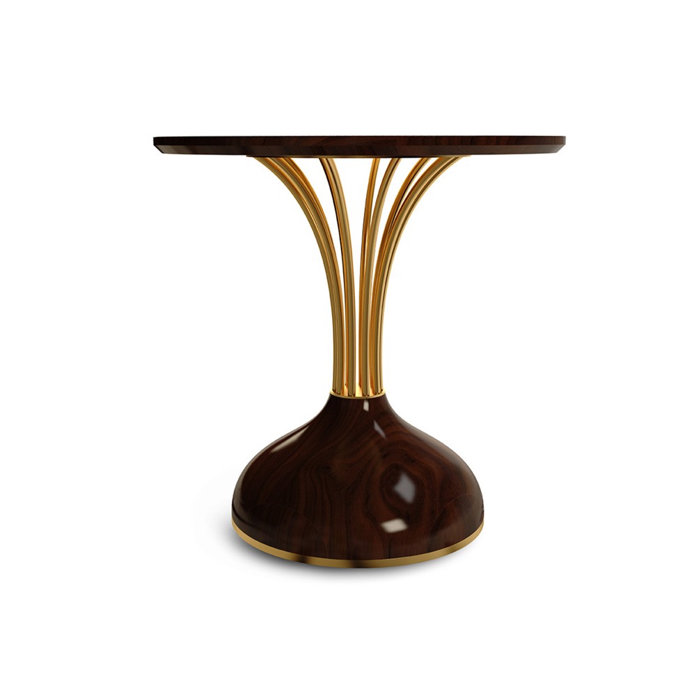 High End Walnut Designer Polished Brass Side Table