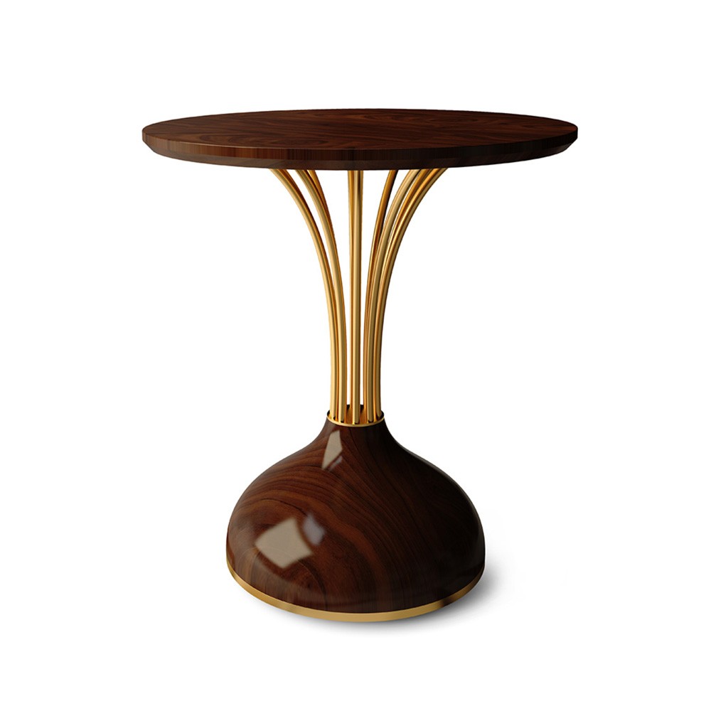 High End Walnut Designer Polished Brass Side Table