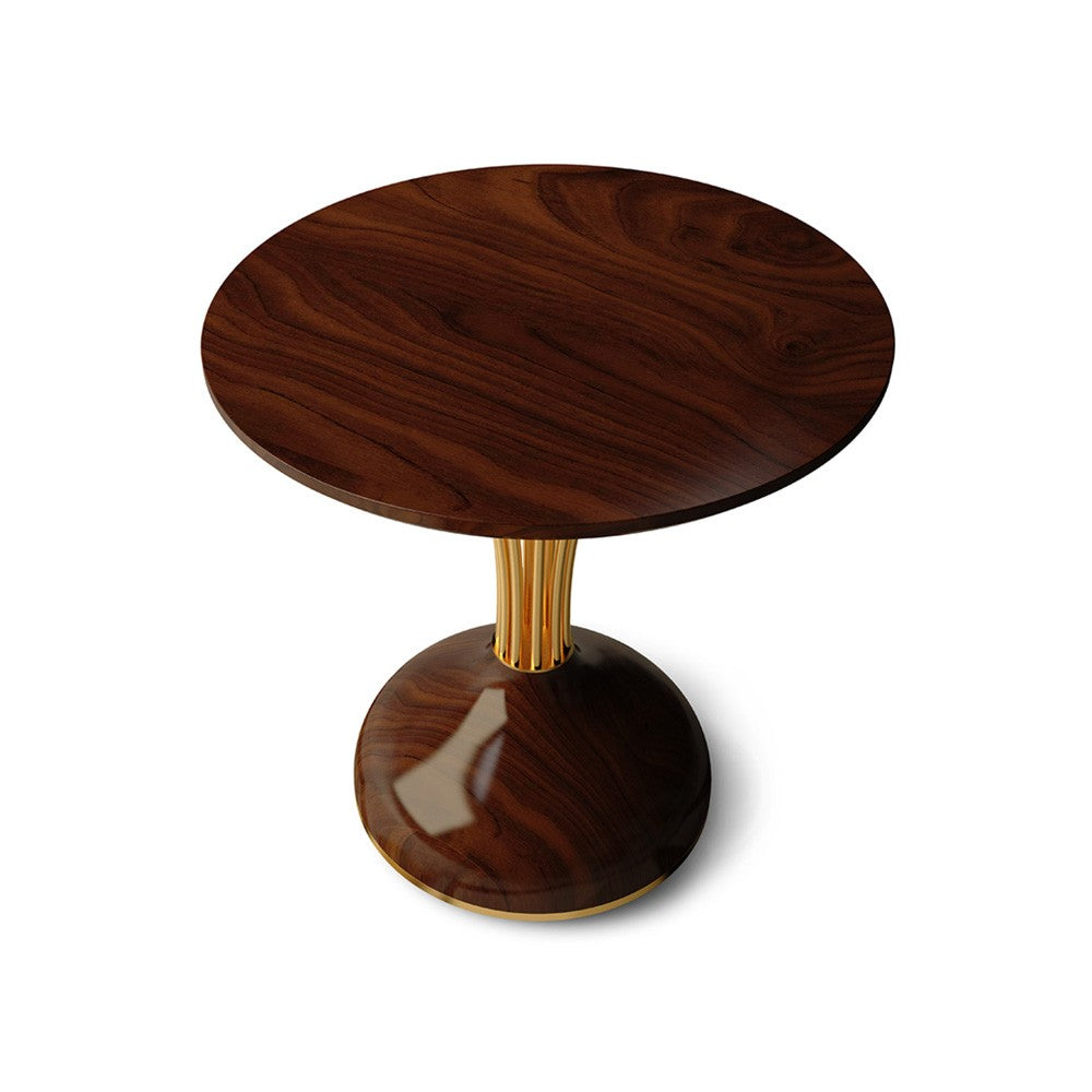 High End Walnut Designer Polished Brass Side Table