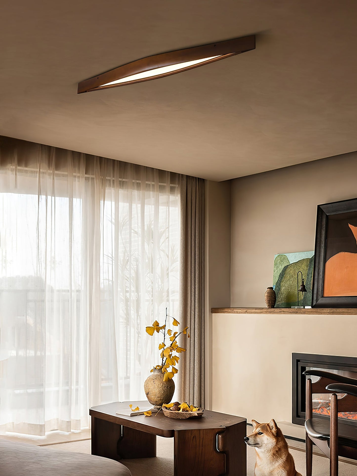 Horizon Linear Wood Overhead light Ceiling Lamp