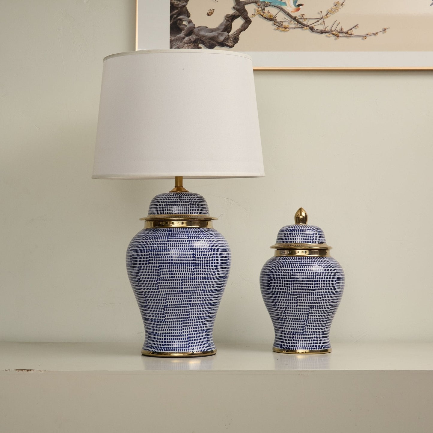 Indigo Dot Patterned Ceramic Table Lamp