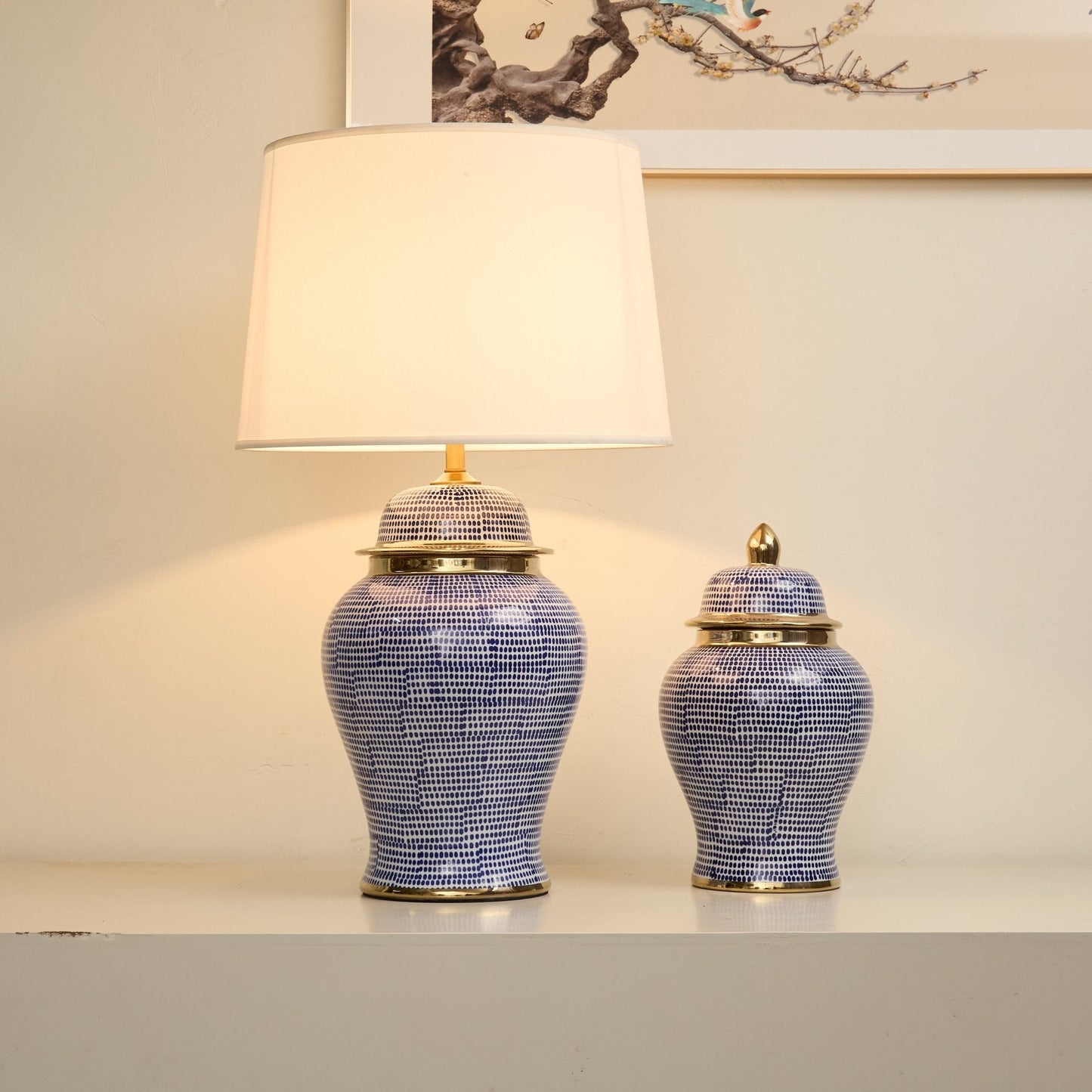 Indigo Dot Patterned Ceramic Table Lamp