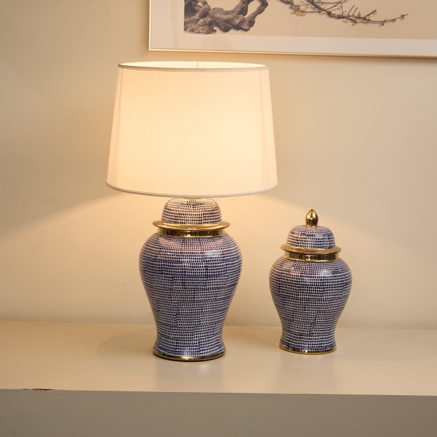 Indigo Dot Patterned Ceramic Table Lamp