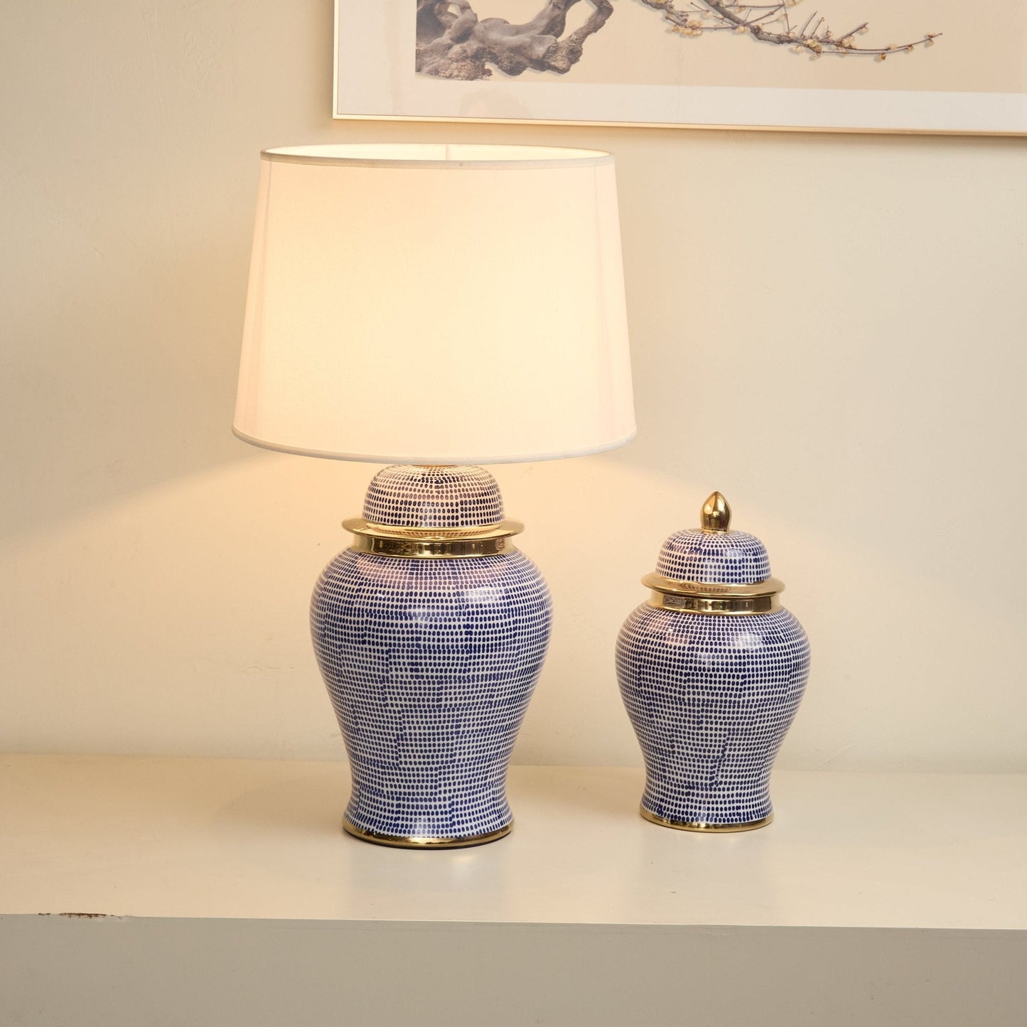Indigo Dot Patterned Ceramic Table Lamp
