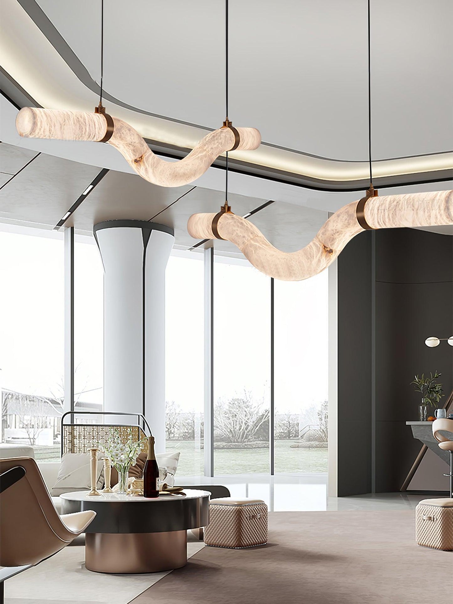 Streamlined Alabaster Pendant Lamp