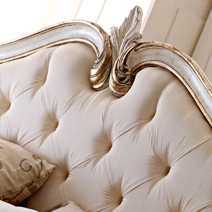 Italian Antiqued Gold Silk Button Upholstered Bed