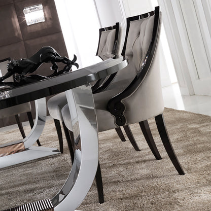 Italian Black Lacquered Chrome Oval Dining Set