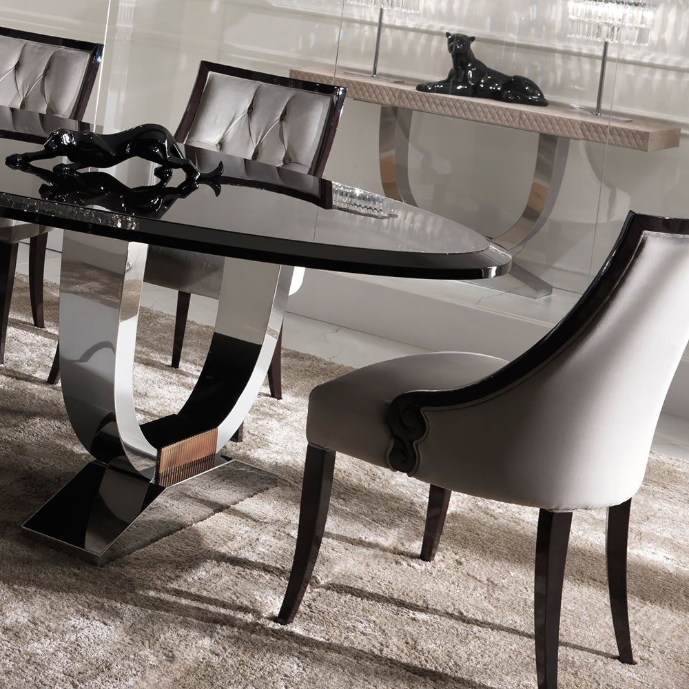 Italian Black Lacquered Chrome Oval Dining Set