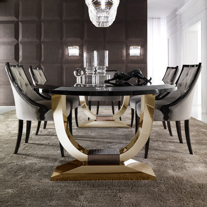 Italian Black Lacquered Gold Oval Dining Table