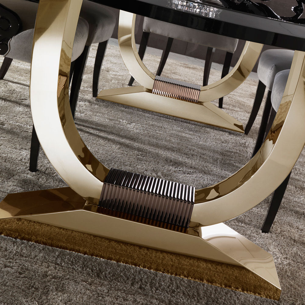 Italian Black Lacquered Gold Oval Dining Table