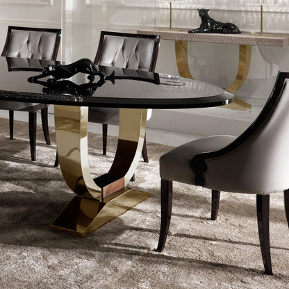 Italian Black Lacquered Gold Oval Dining Table