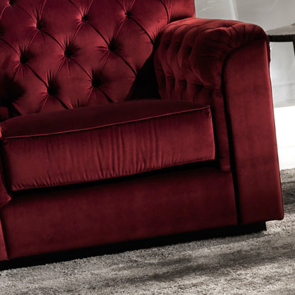 Italian Button Upholstered Crimson Red Velvet Armchair