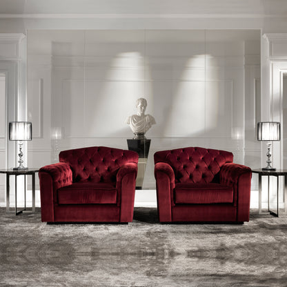 Italian Button Upholstered Crimson Red Velvet Armchair