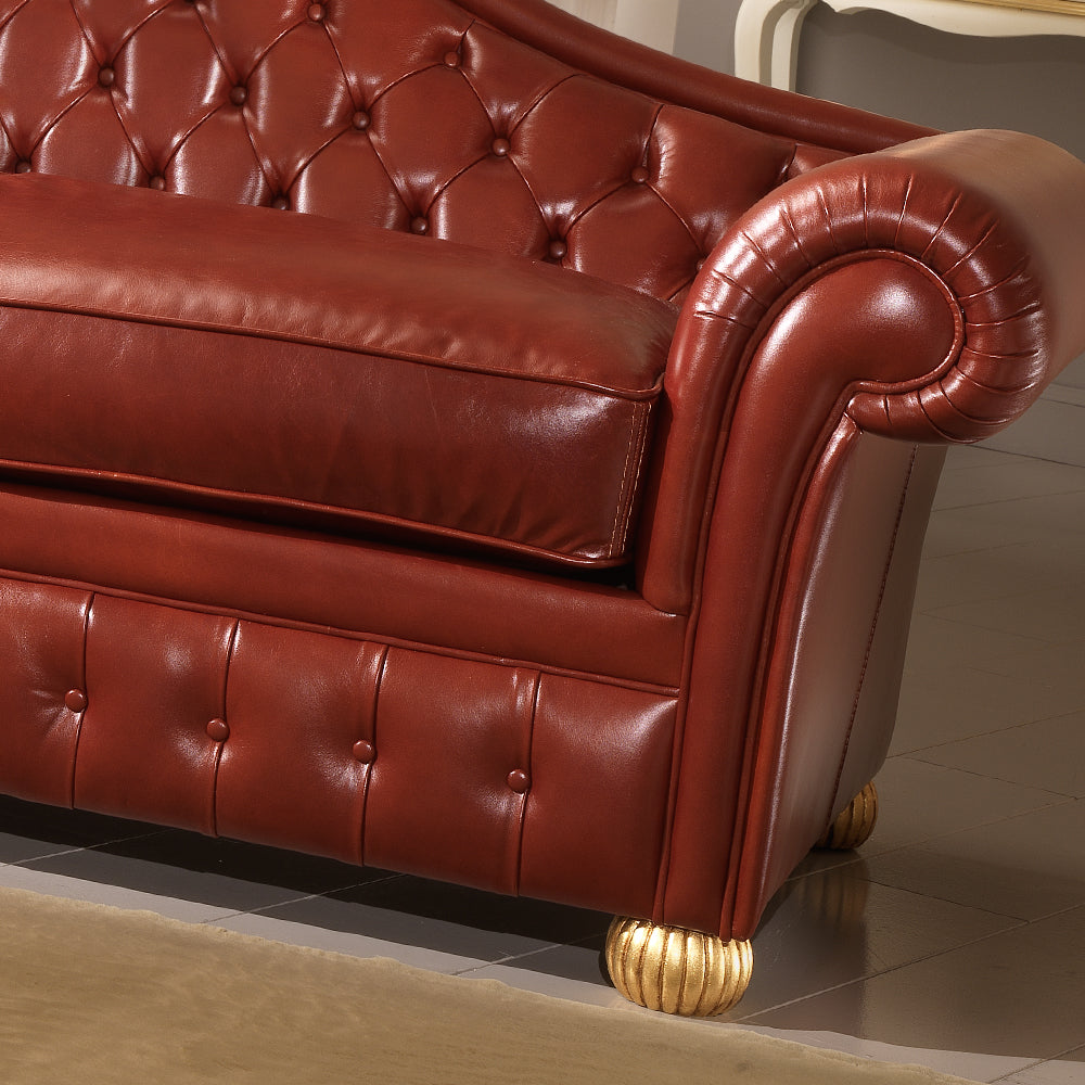 Italian Buttoned Upholstered Brown Leather Sofa