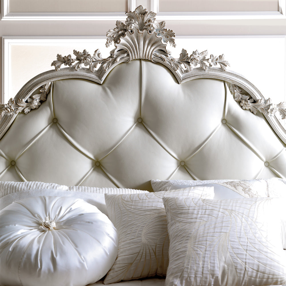 Italian Carved Rococo Button Upholstered Bed