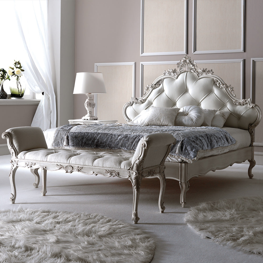 Italian Carved Rococo Button Upholstered Bed