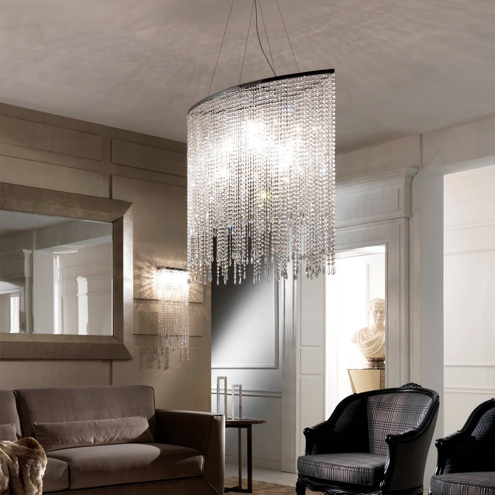 Italian Contemporary Cut Crystal Pendant Droplet Chandelier