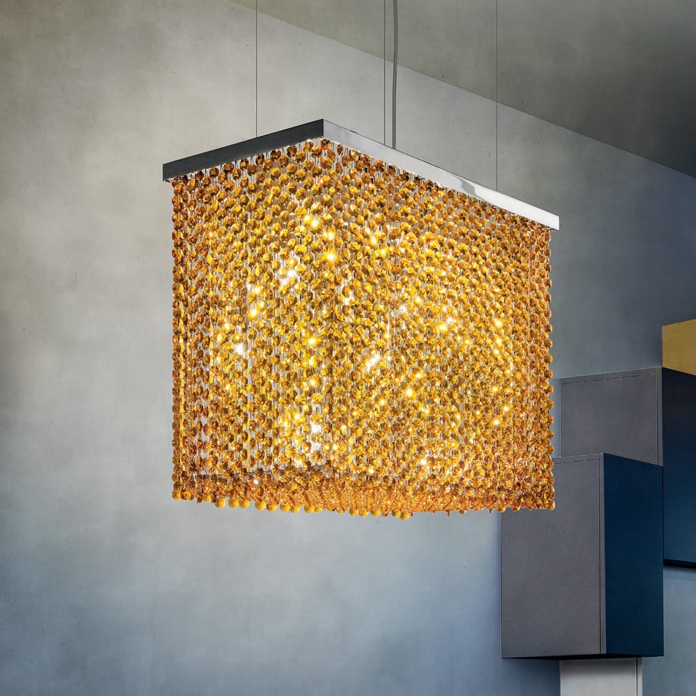 Italian Designer Amber Crystal Rectangular Chandelier