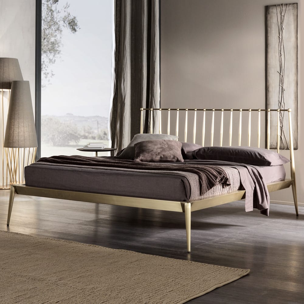 Italian Designer Brushed Brass Contemporary Bed