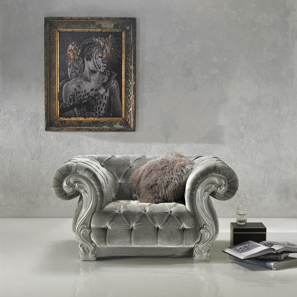 Italian Designer Button Upholstered Armchair