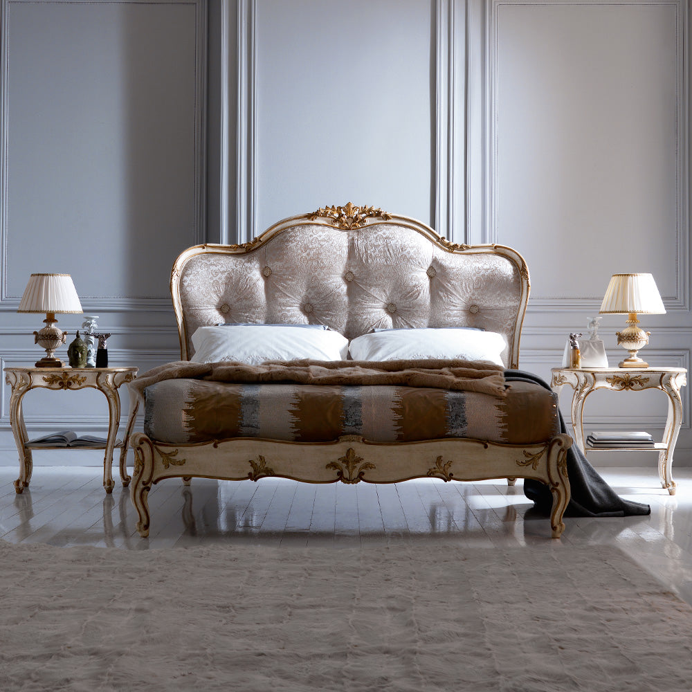 Italian Designer Button Upholstered Winged Bed