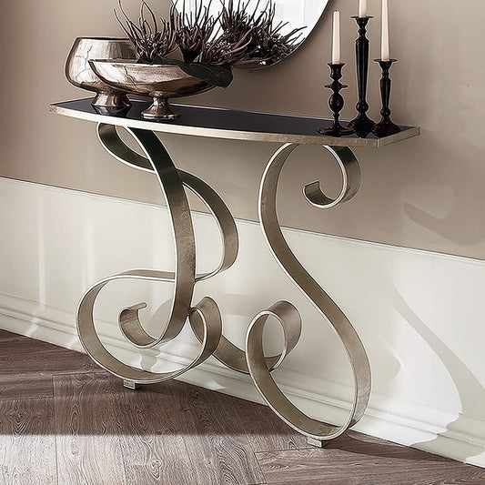 Italian Designer Champagne Silver Leaf Console