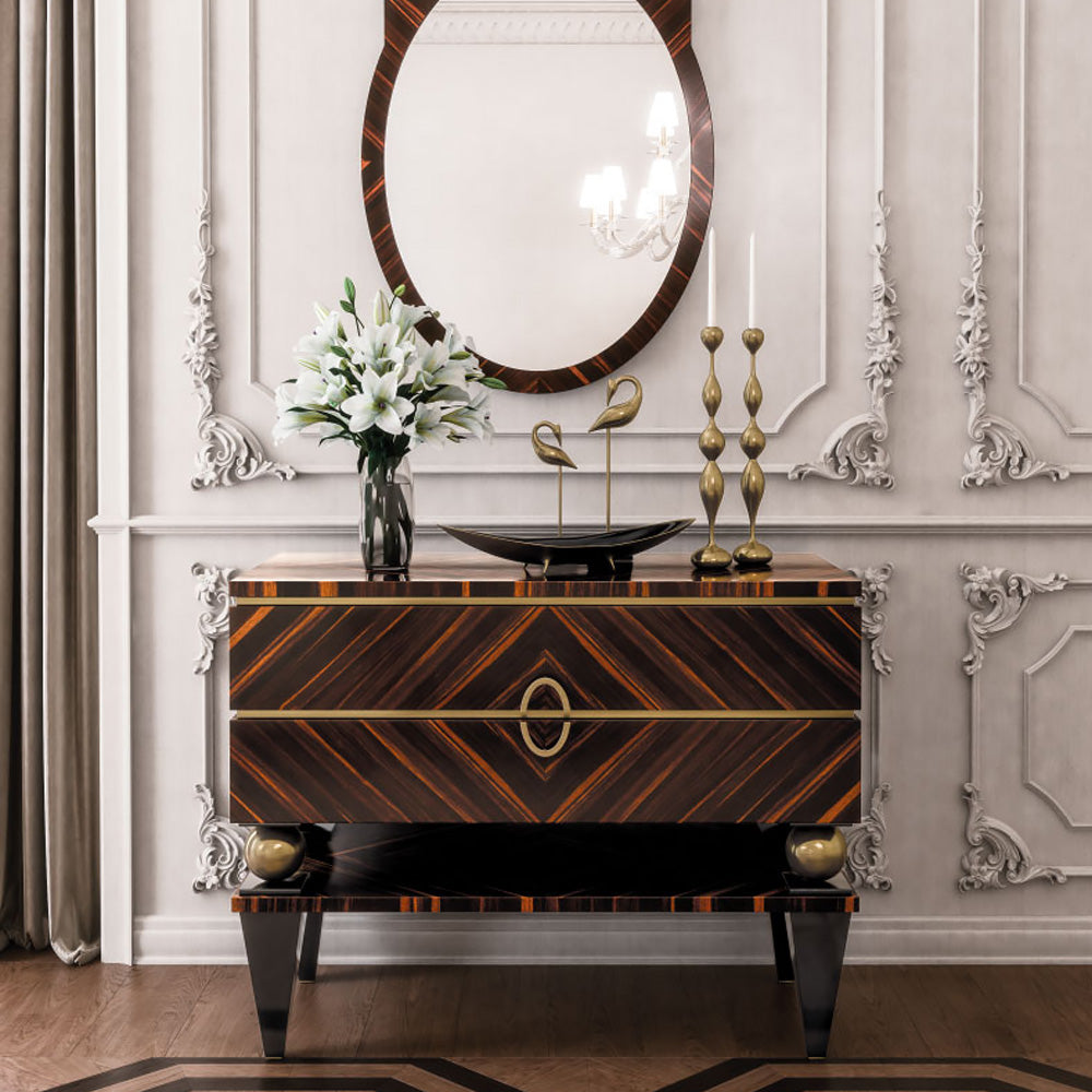 Italian Designer Ebony Veneer Modern Chest Of Drawers