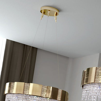 Designer Gold Plated Round Chandelier With Crystal Drops