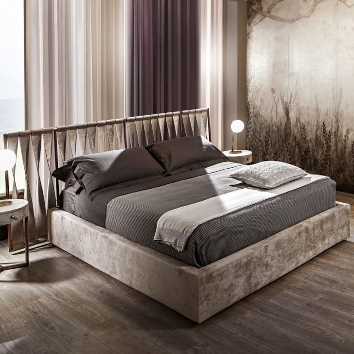 Italian Designer High End Bed With Twisted Leather Headboard