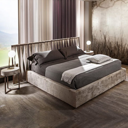 Italian Designer High End Bed With Twisted Leather Headboard