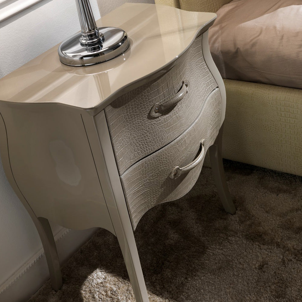 Italian Lacquered Embossed Leather Bedside Table