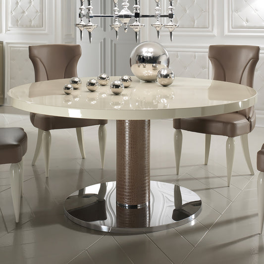 Italian Designer Leather Round Lacquered Dining Table