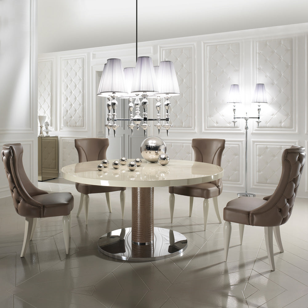 Italian Designer Leather Round Lacquered Dining Table